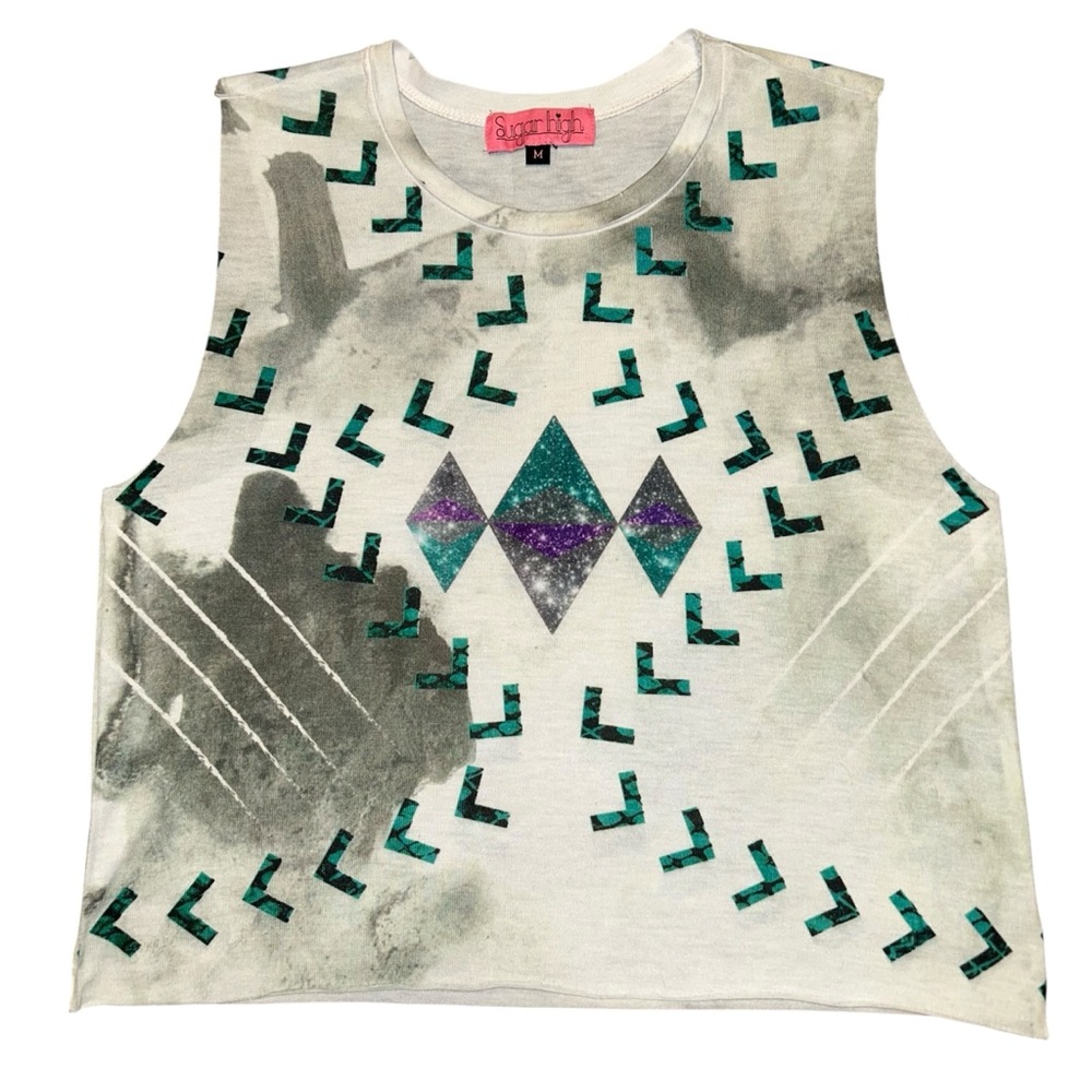 Sugar High Galaxy Geometric Crop Muscle Sleeveless Top